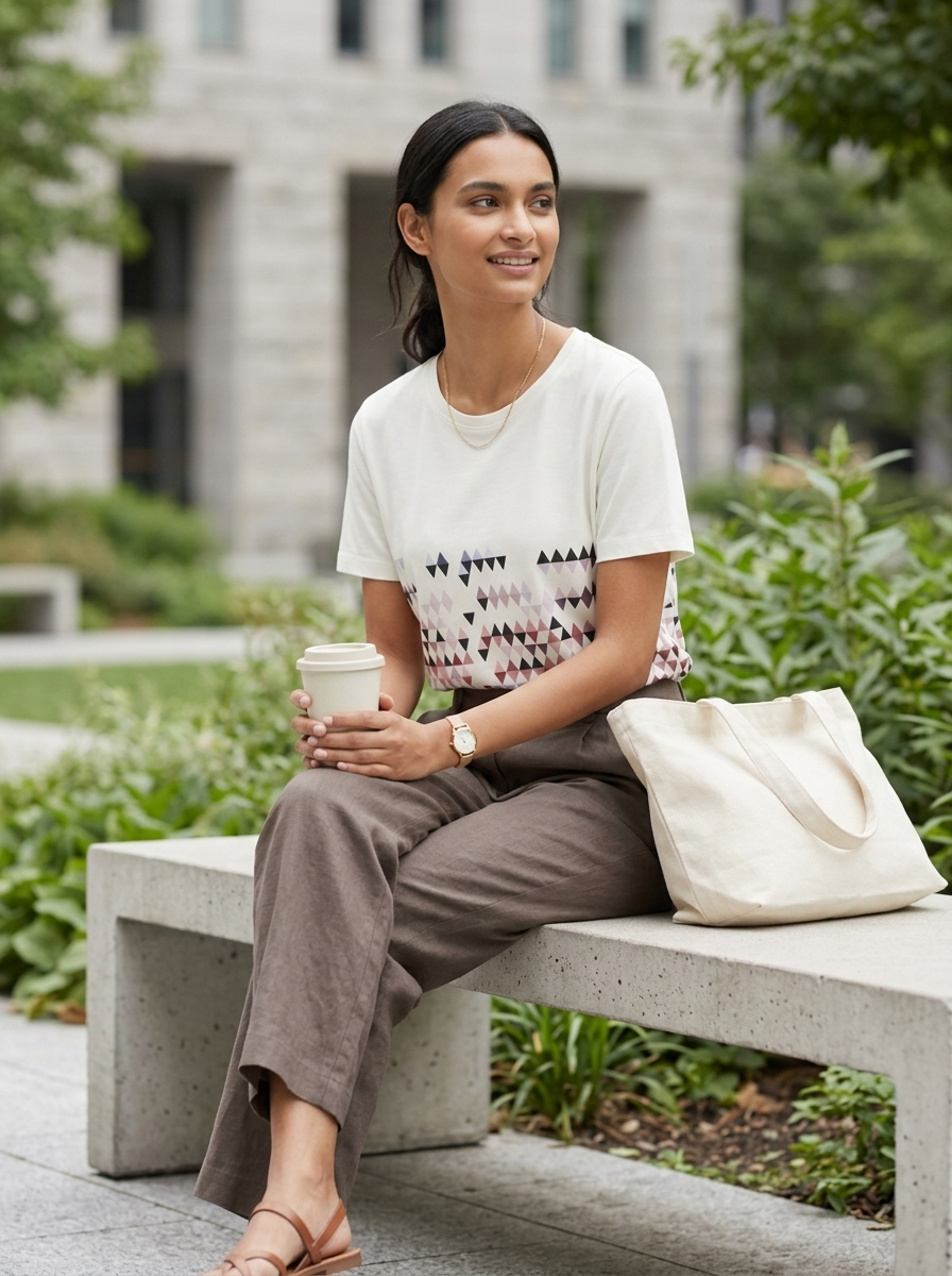 Wrangler Women's White Geometric Triangle Print T-Shirt