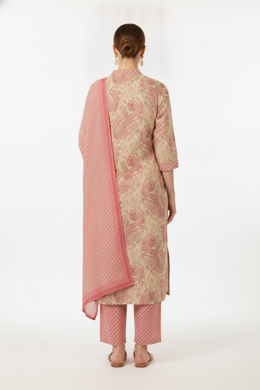 Pink Paisley Printed Kurta Set with Dupatta – 3 Piece Suit