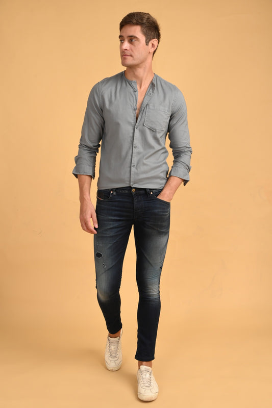 POE Domonic - Cotton Dobby Solid Shirt - Grey