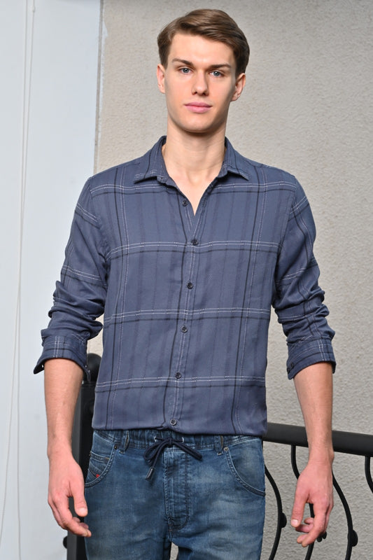 POE Earnest - Cotton Check Shirt - Dk Grey