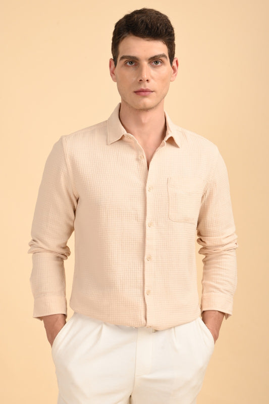 POE Eclipse - Square Dobby Solid Shirt - Beige