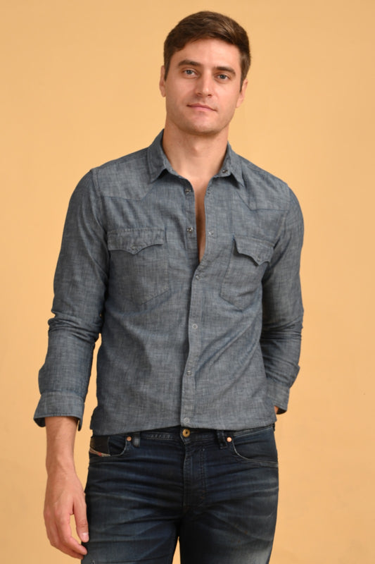 POE Merlin - Detailed Denim Shirt - Navy