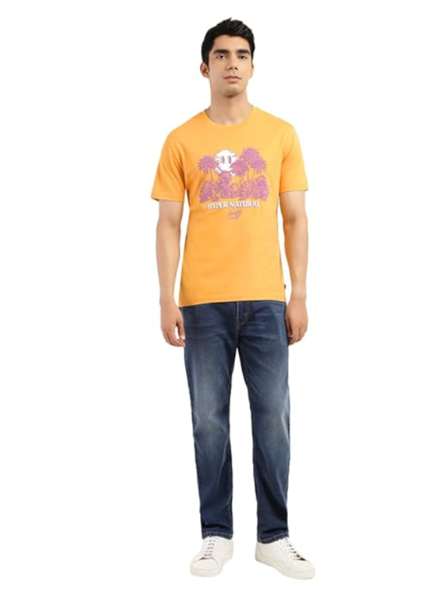 Levi's Men Printed Round Neck Pure Cotton Yellow T-Shirt