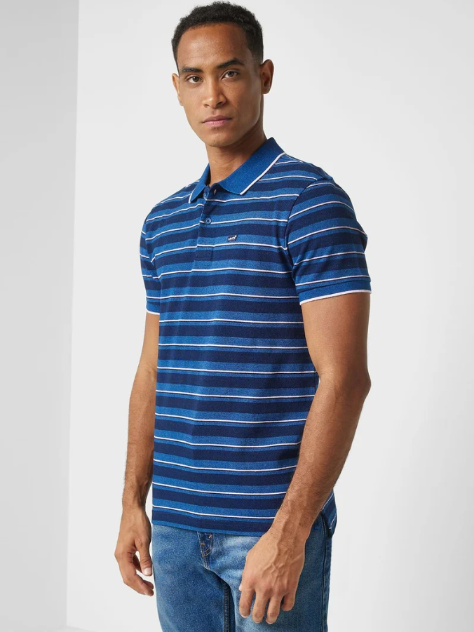Levi's Mens Mid Indigo Stripe Polo T-Shirt