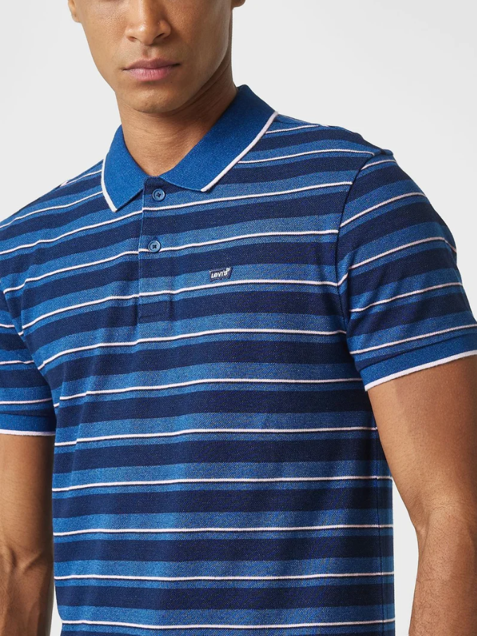 Levi's Mens Mid Indigo Stripe Polo T-Shirt