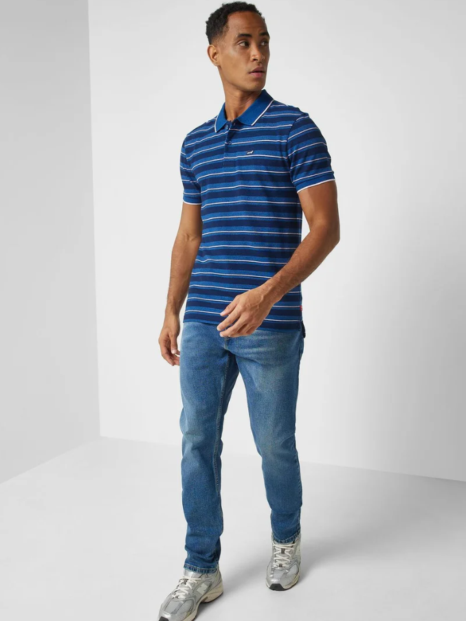 Levi's Mens Mid Indigo Stripe Polo T-Shirt