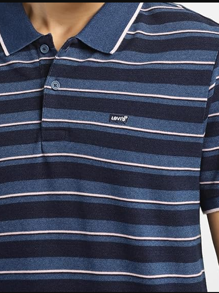 Levi's Mens Mid Indigo Stripe Polo T-Shirt