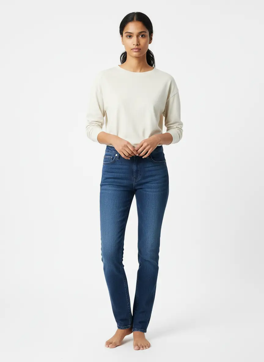 Women's Mid Blue High-Rise Slim Fit Jeans