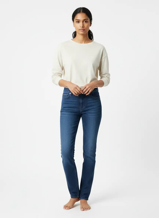 Women's Mid Blue High-Rise Slim Fit Jeans