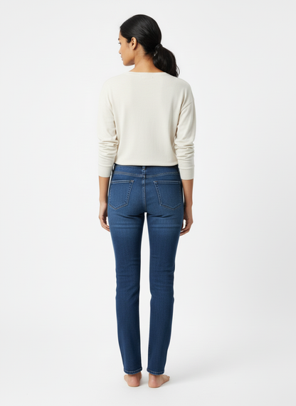 Women's Mid Blue High-Rise Slim Fit Jeans
