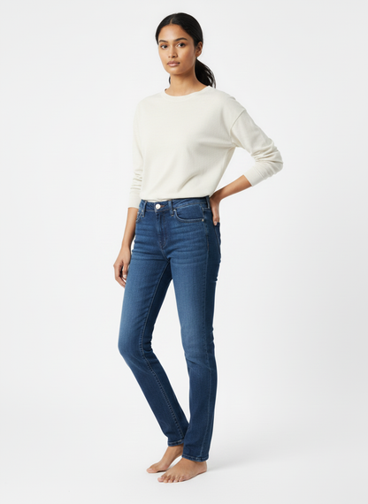 Women's Mid Blue High-Rise Slim Fit Jeans