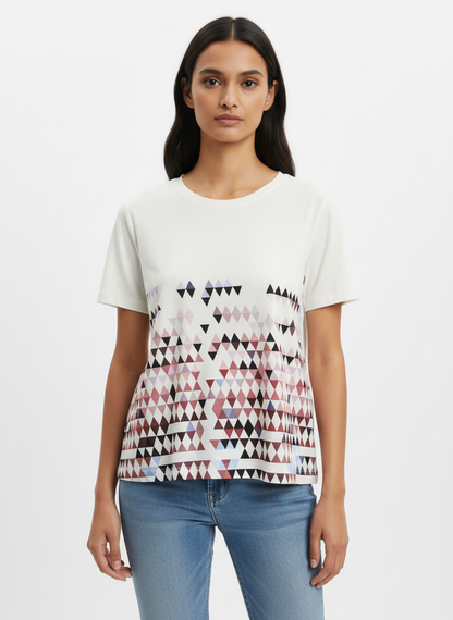 Wrangler Women's White Geometric Triangle Print T-Shirt
