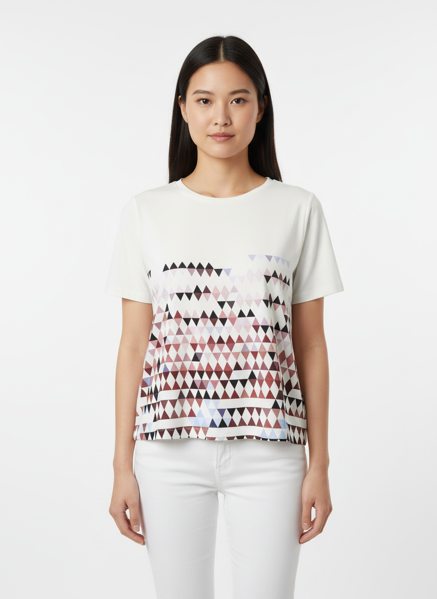 Wrangler Women's White Geometric Triangle Print T-Shirt