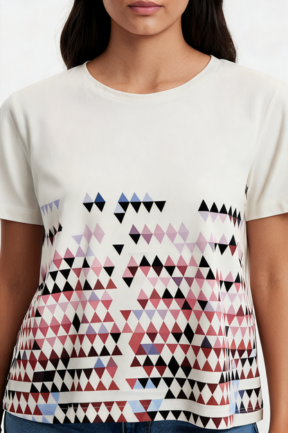 Wrangler Women's White Geometric Triangle Print T-Shirt