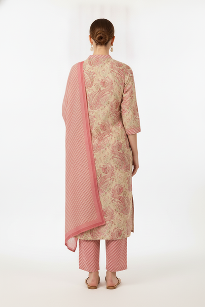 Pink Paisley Printed Kurta Set with Dupatta – 3 Piece Suit