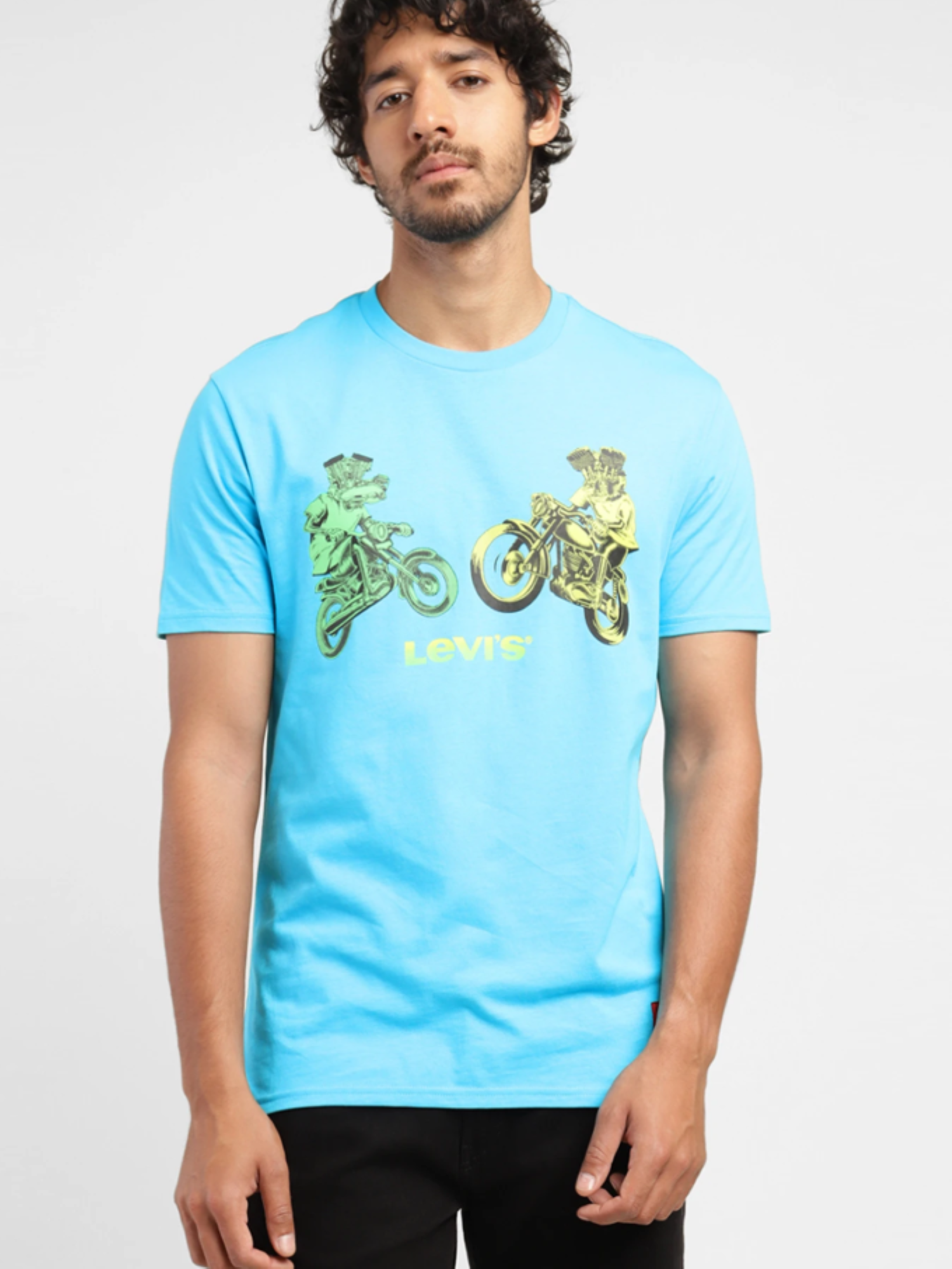 Levi's Men Graphic Print Crew Neck Pure Cotton Blue T-Shirt