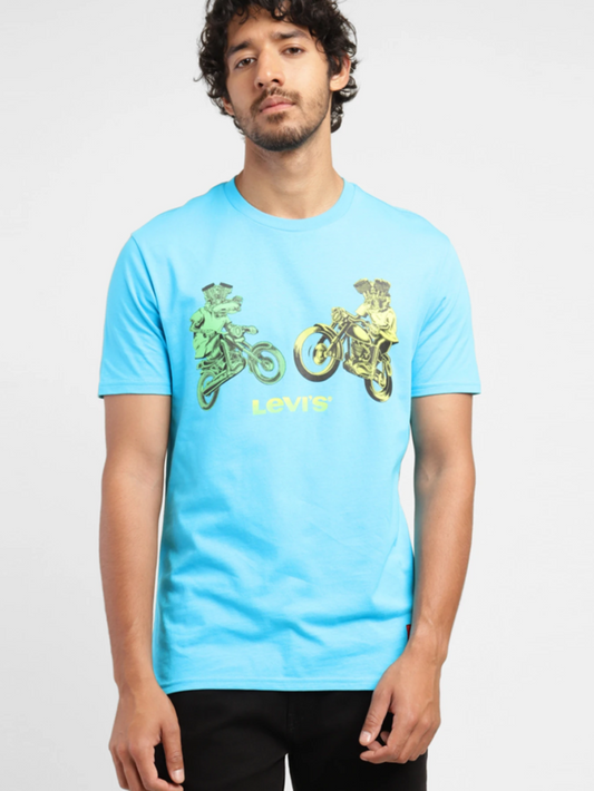 Levi's Men Graphic Print Crew Neck Pure Cotton Blue T-Shirt