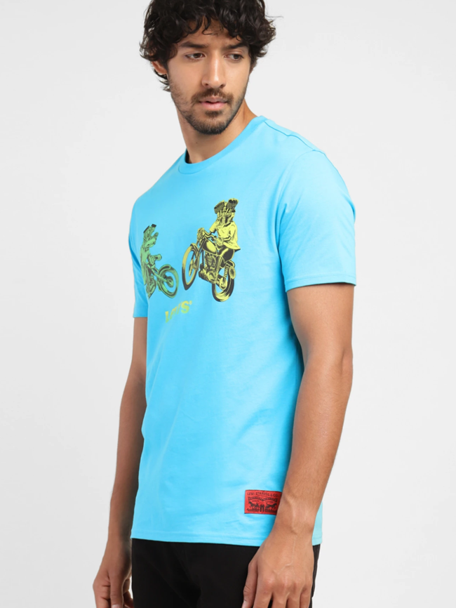 Levi's Men Graphic Print Crew Neck Pure Cotton Blue T-Shirt