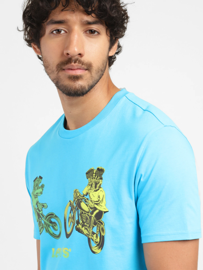 Levi's Men Graphic Print Crew Neck Pure Cotton Blue T-Shirt