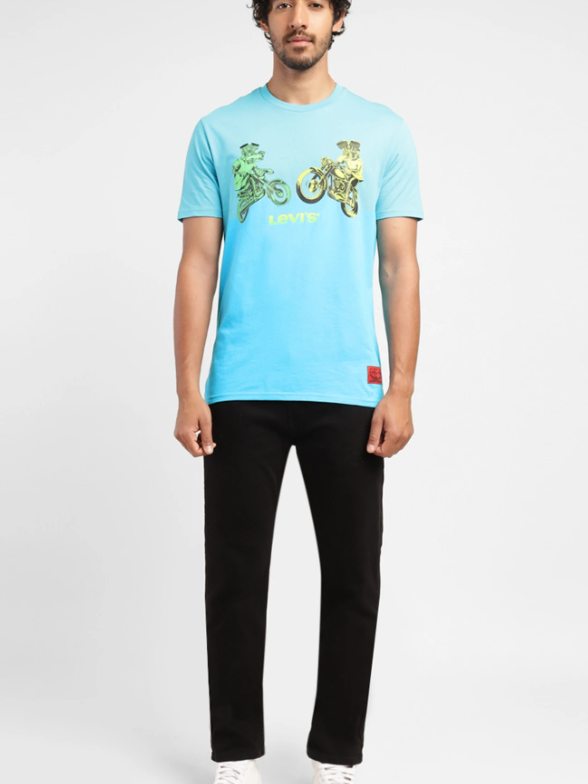 Levi's Men Graphic Print Crew Neck Pure Cotton Blue T-Shirt