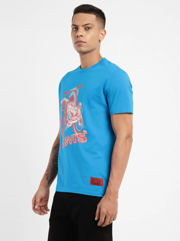 Levi's Men Printed, Typography Round Neck Pure Cotton Blue T-Shirt