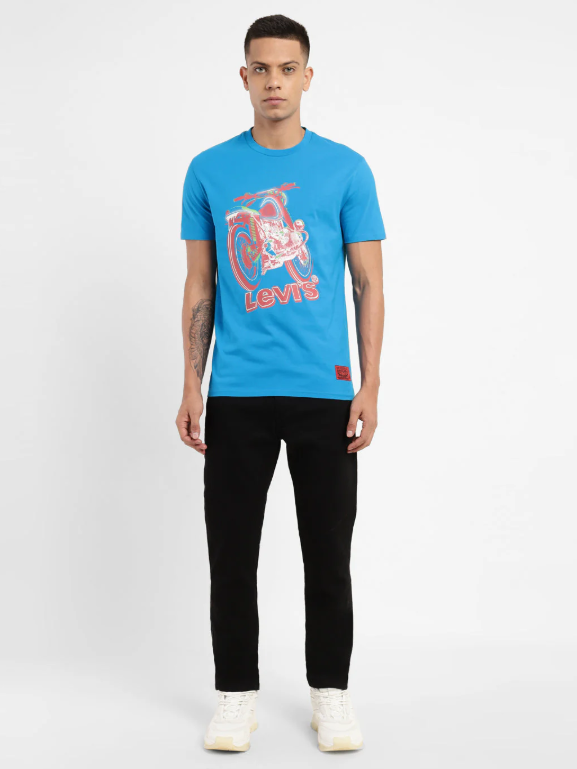 Levi's Men Printed, Typography Round Neck Pure Cotton Blue T-Shirt