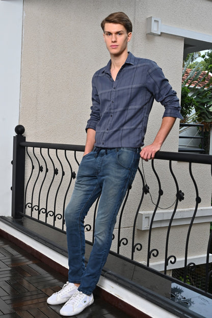 POE Earnest - Cotton Check Shirt - Dk Grey