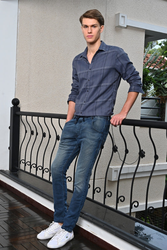 POE Earnest - Cotton Check Shirt - Dk Grey