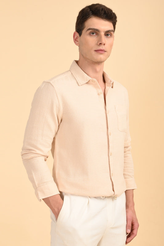 POE Eclipse - Square Dobby Solid Shirt - Beige