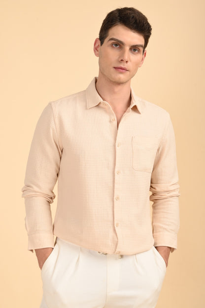 POE Eclipse - Square Dobby Solid Shirt - Beige