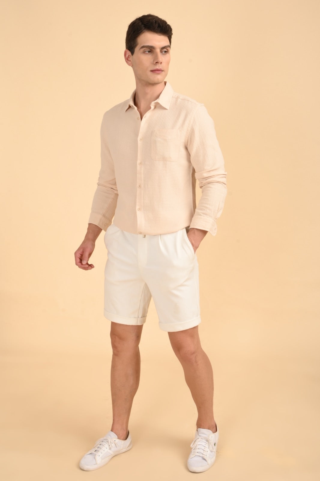 POE Eclipse - Square Dobby Solid Shirt - Beige