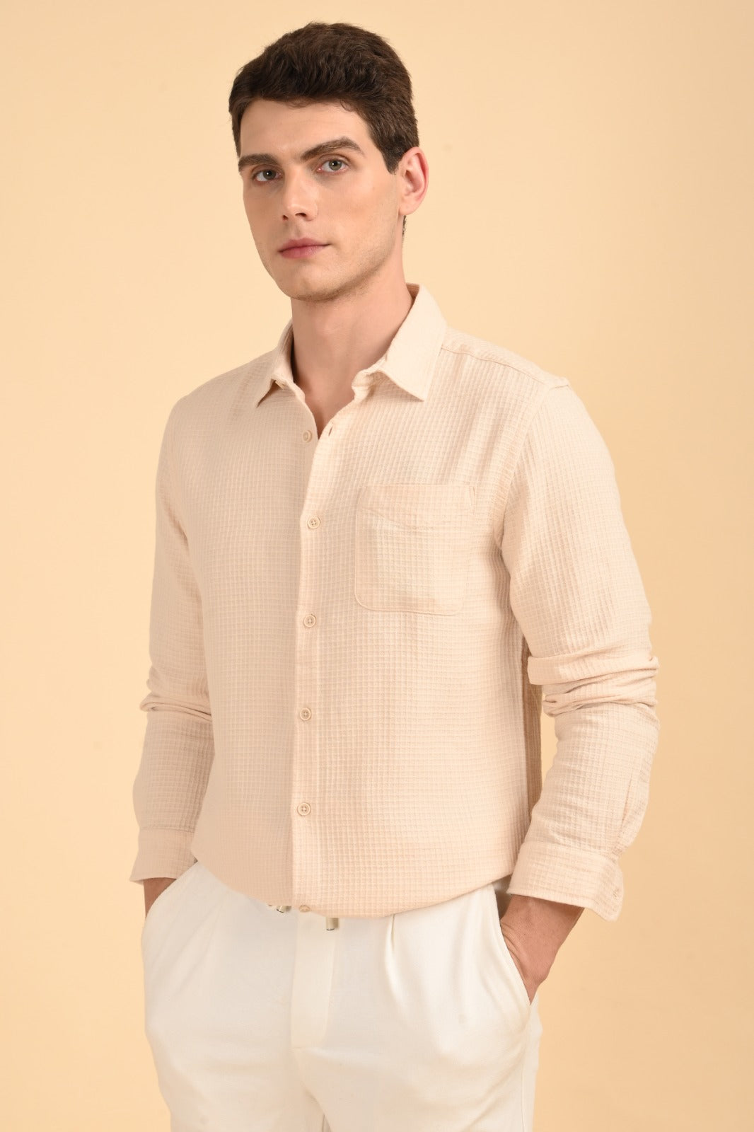 POE Eclipse - Square Dobby Solid Shirt - Beige