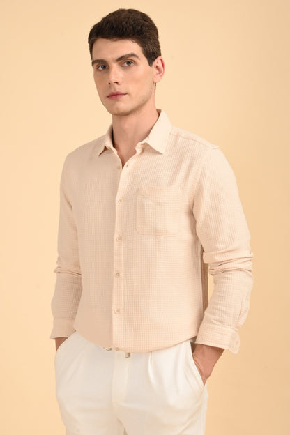 POE Eclipse - Square Dobby Solid Shirt - Beige