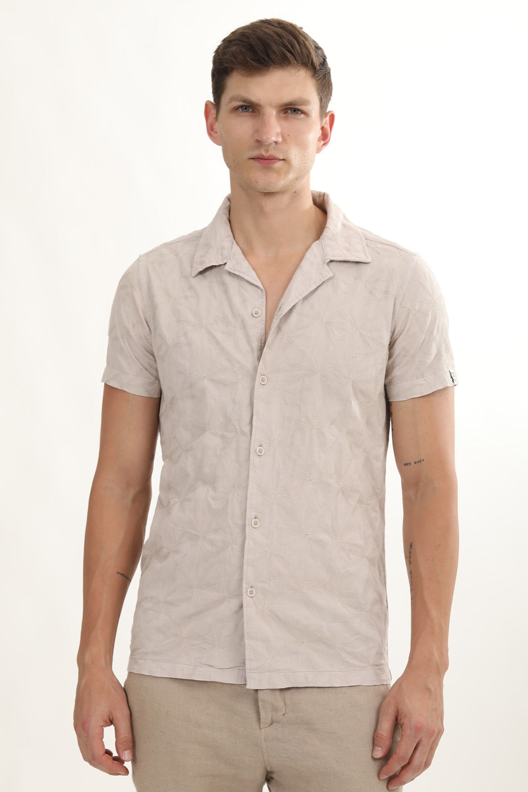 POE Flake Beige - Dyed Embroidered Shirt