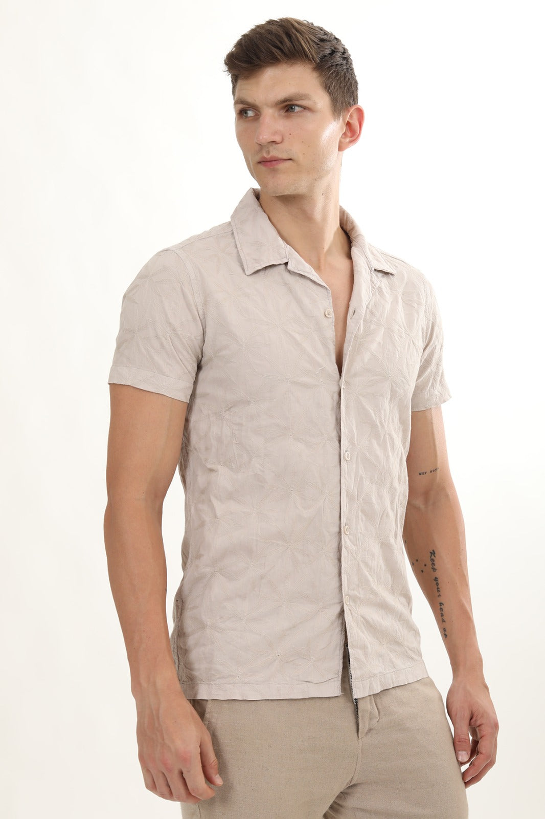 POE Flake Beige - Dyed Embroidered Shirt