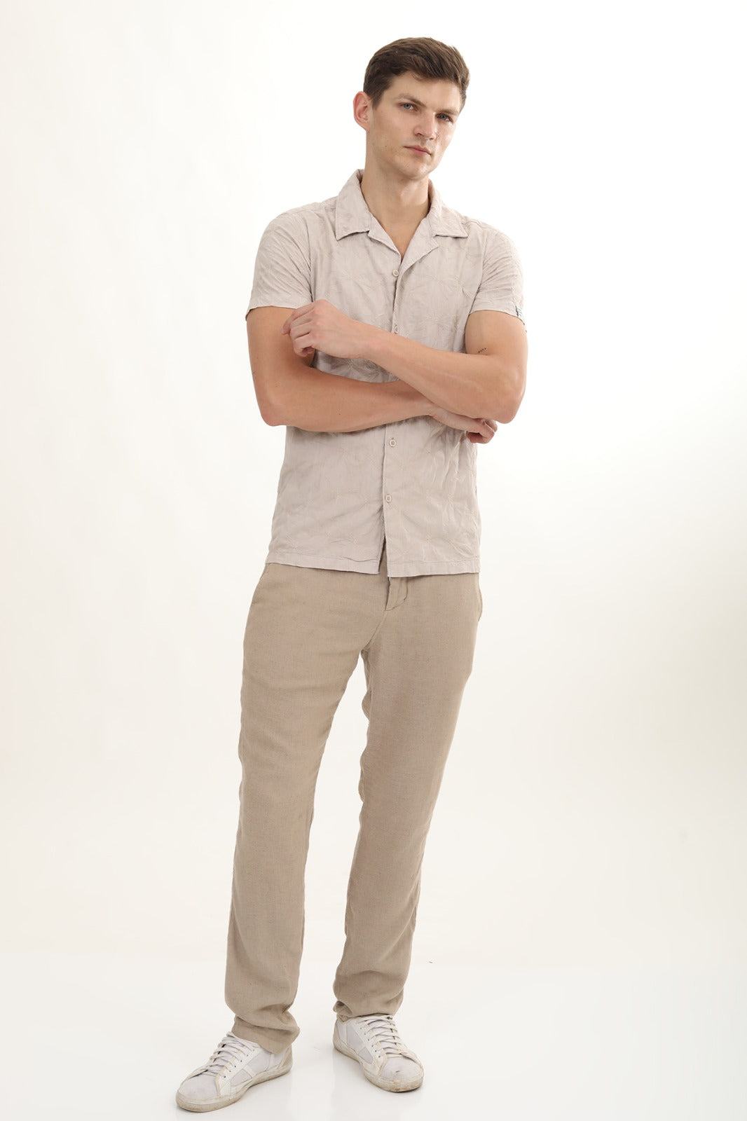 POE Flake Beige - Dyed Embroidered Shirt