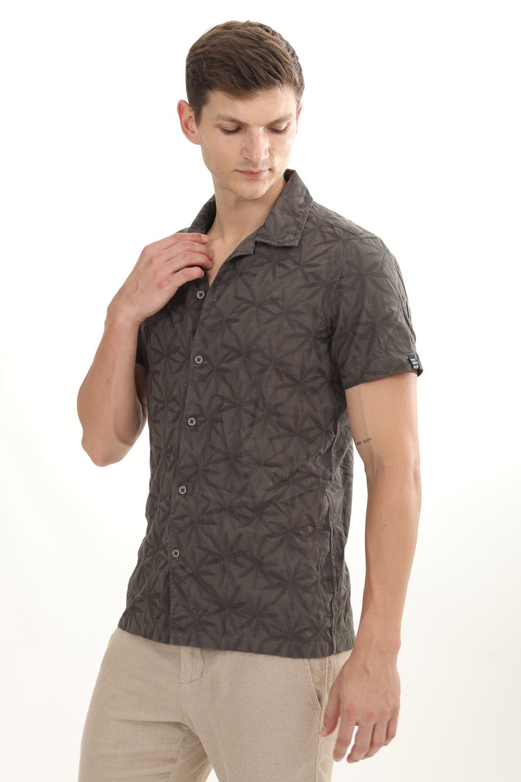 POE Flake Grey- Dyed Embroidered Shirt