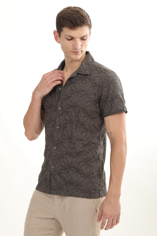 POE Flake Grey- Dyed Embroidered Shirt
