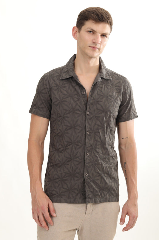 POE Flake Grey- Dyed Embroidered Shirt