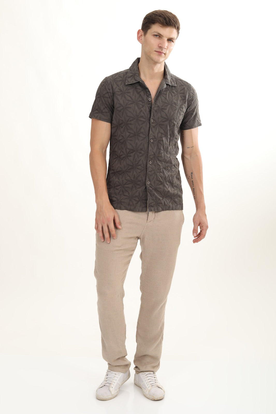 POE Flake Grey- Dyed Embroidered Shirt
