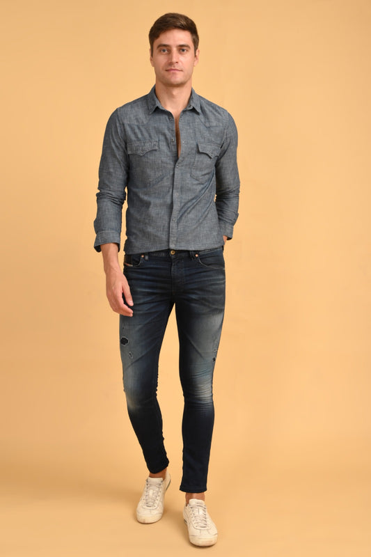 POE Merlin - Detailed Denim Shirt - Navy