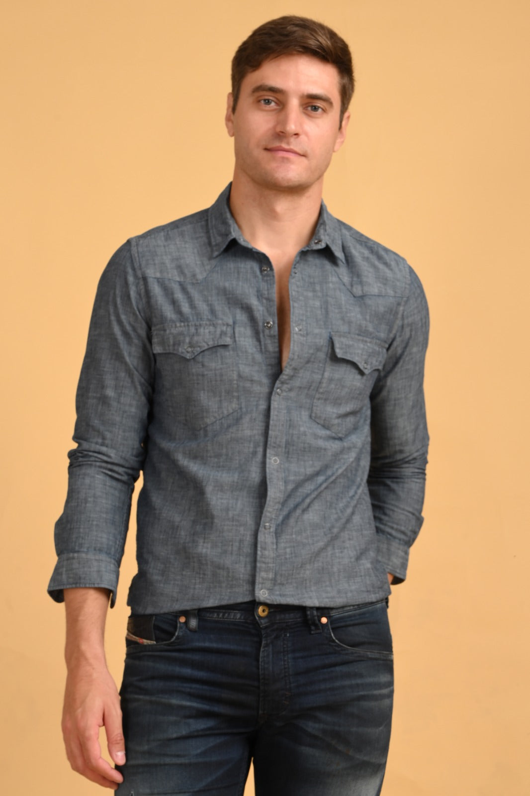POE Merlin - Detailed Denim Shirt - Navy