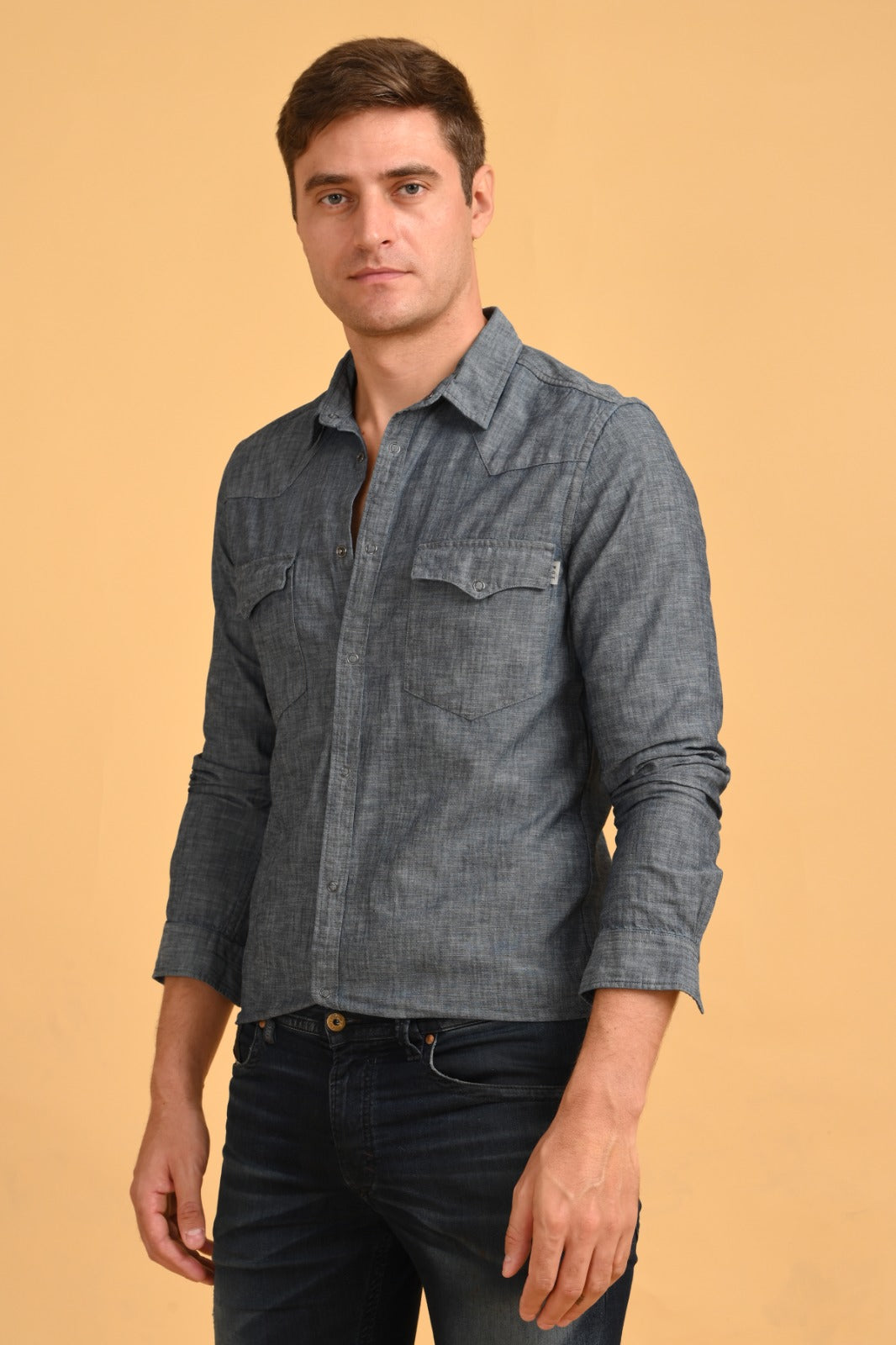 POE Merlin - Detailed Denim Shirt - Navy