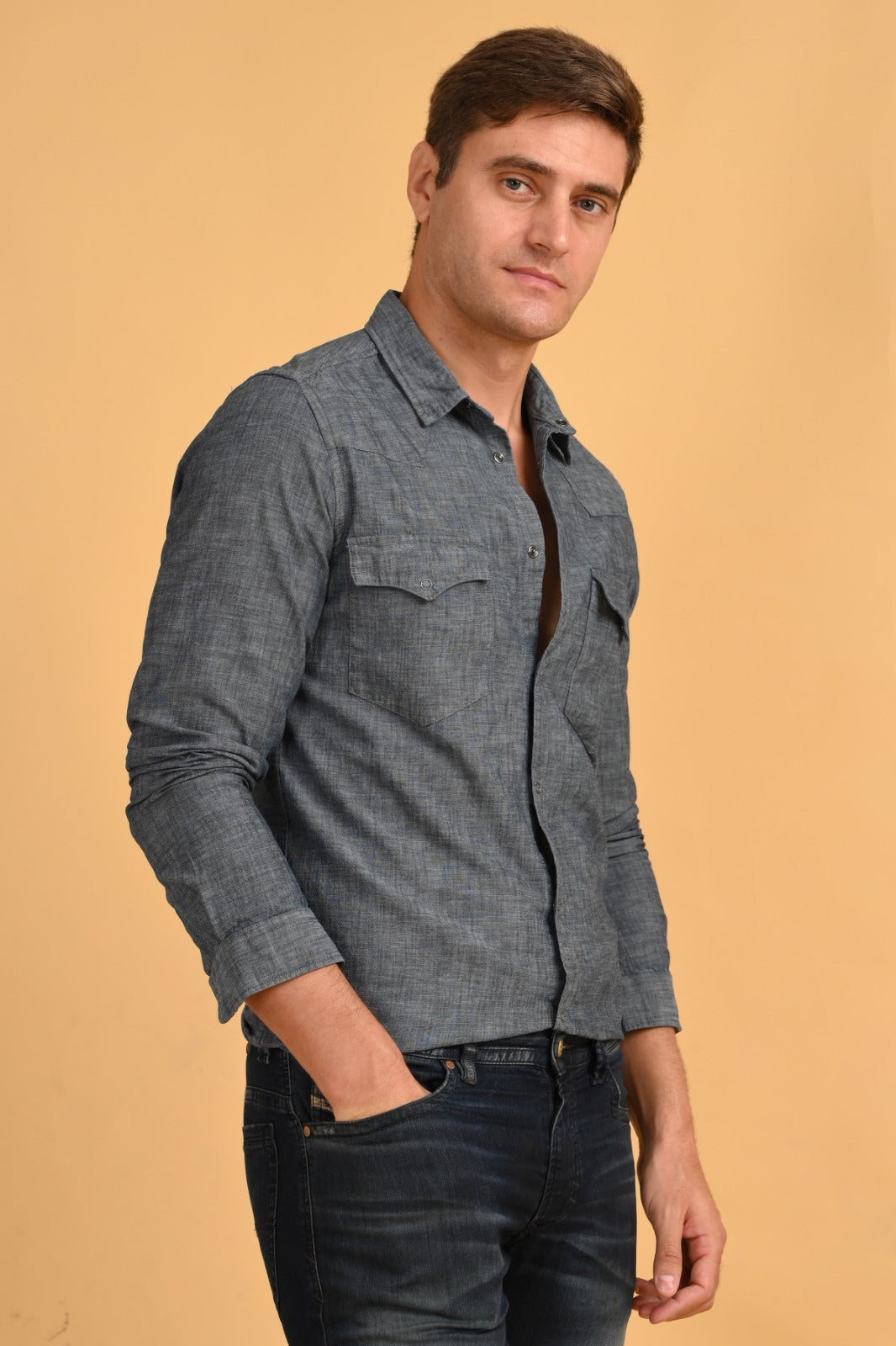 POE Merlin - Detailed Denim Shirt - Navy
