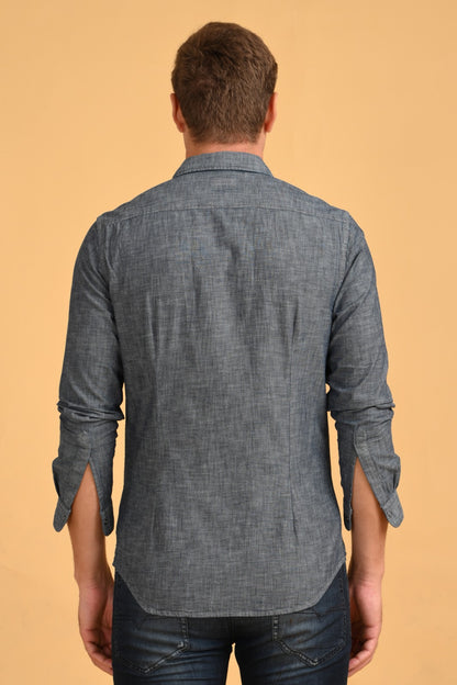 POE Merlin - Detailed Denim Shirt - Navy