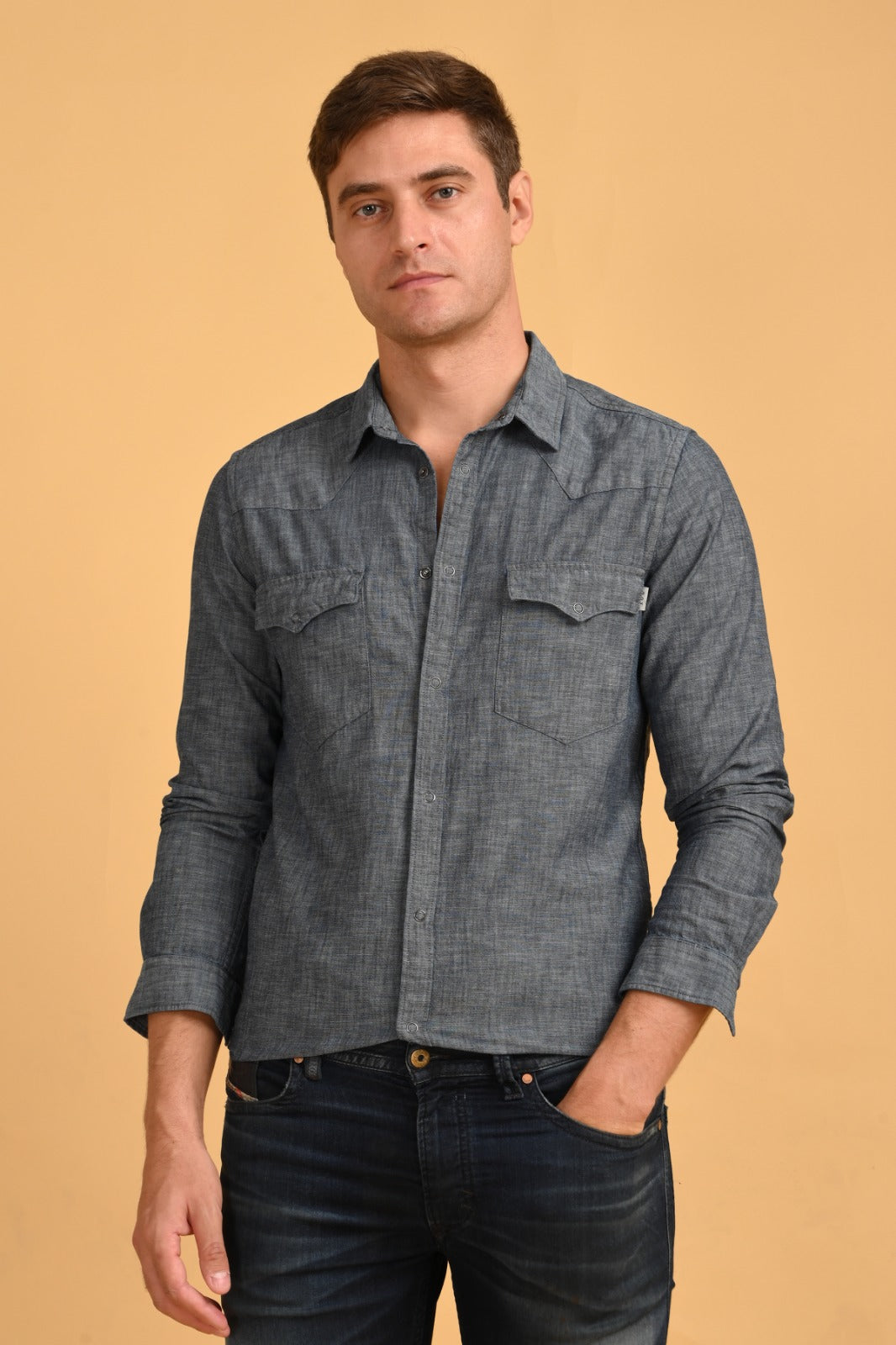 POE Merlin - Detailed Denim Shirt - Navy