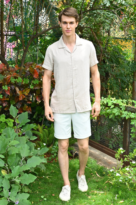 POE Robin - Double Layered Solid Shirt - Beige