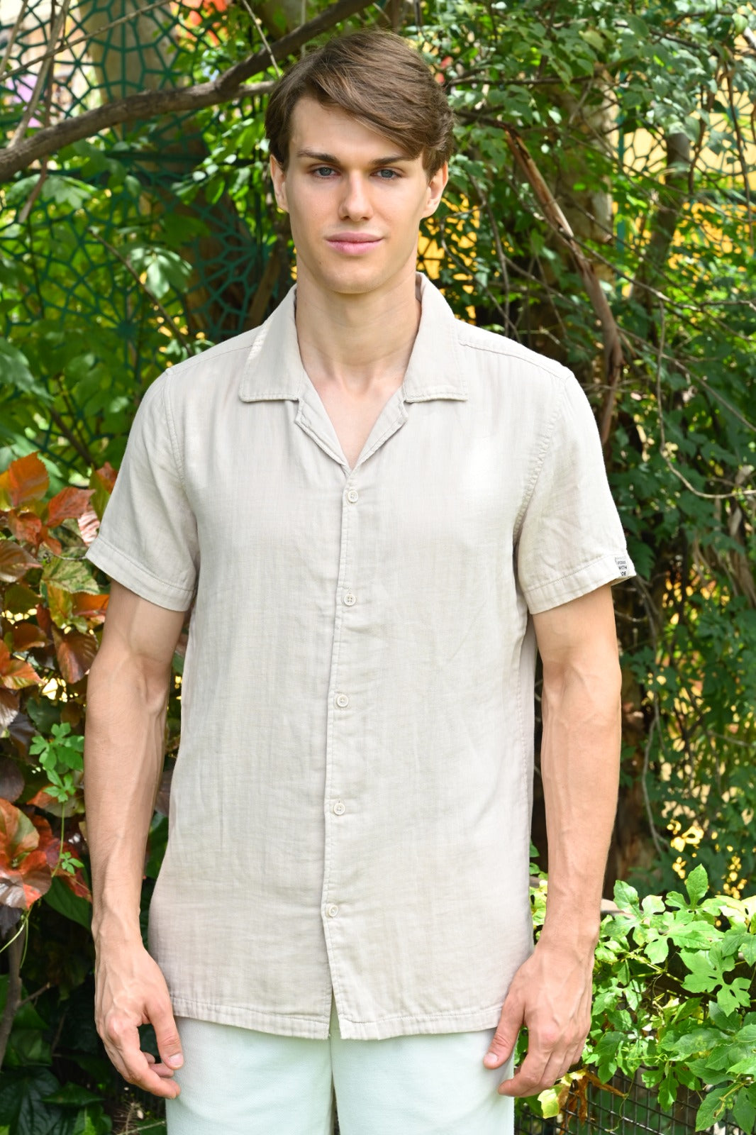 POE Robin - Double Layered Solid Shirt - Beige