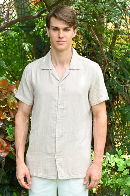 POE Robin - Double Layered Solid Shirt - Beige