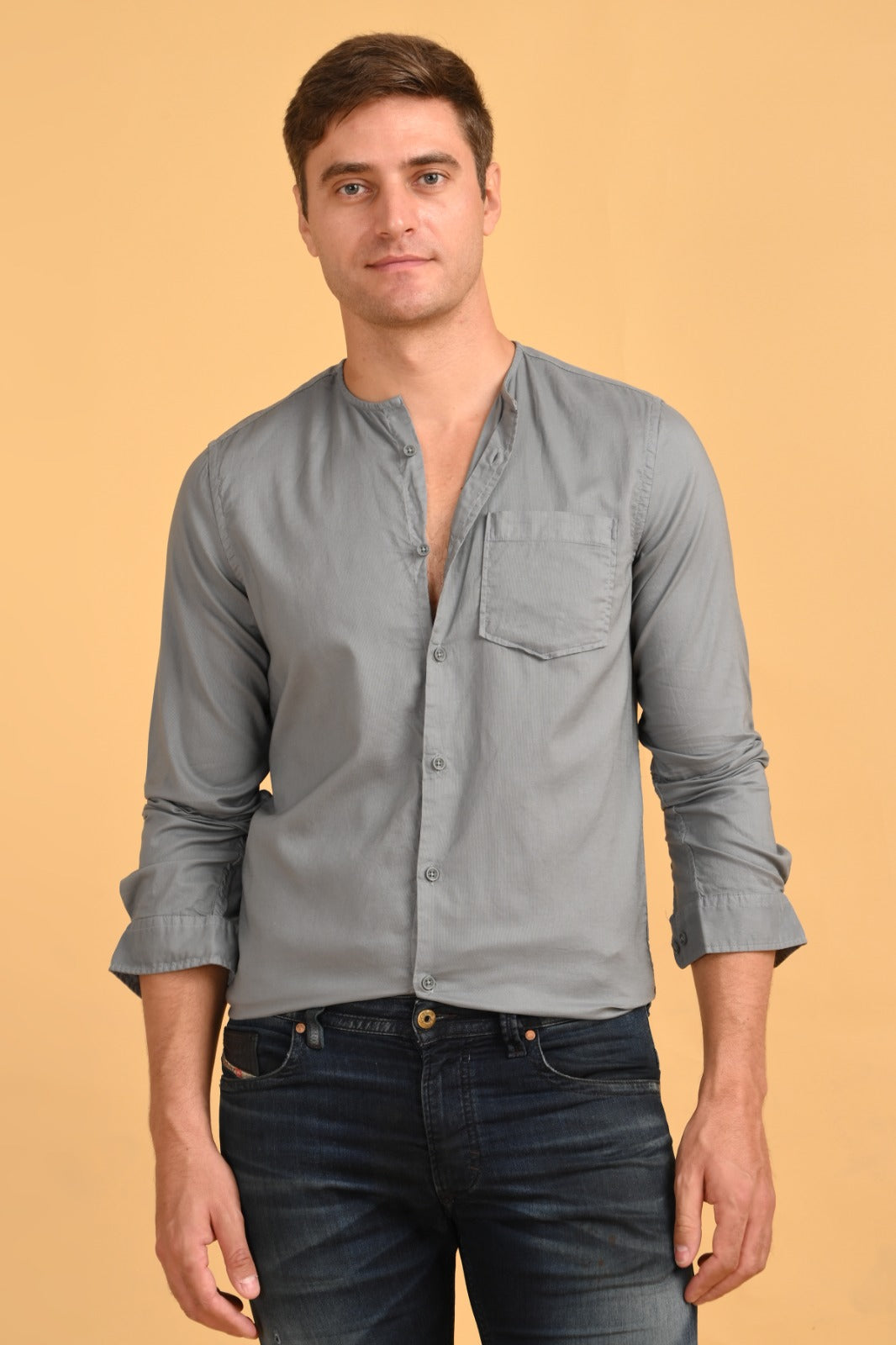 POE Robin - Double Layered Solid Shirt - Dk Grey
